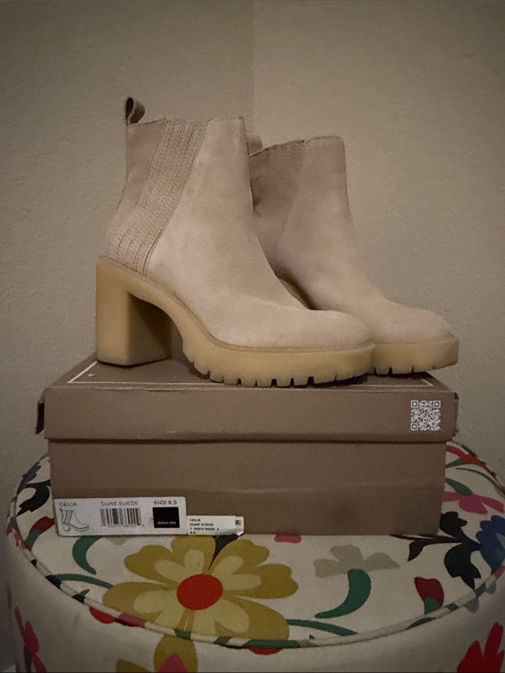 Dolce Vita Cream Suede Chunky Heel Celia Boot